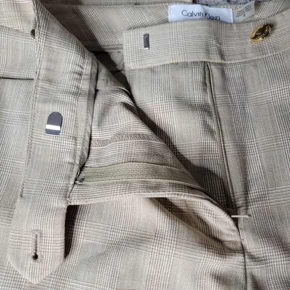 NWT Calvin Klein Suits Modern Fit Beige Plaid High Rise Straight Dress Pants✨️6 - Picture 7 of 13
